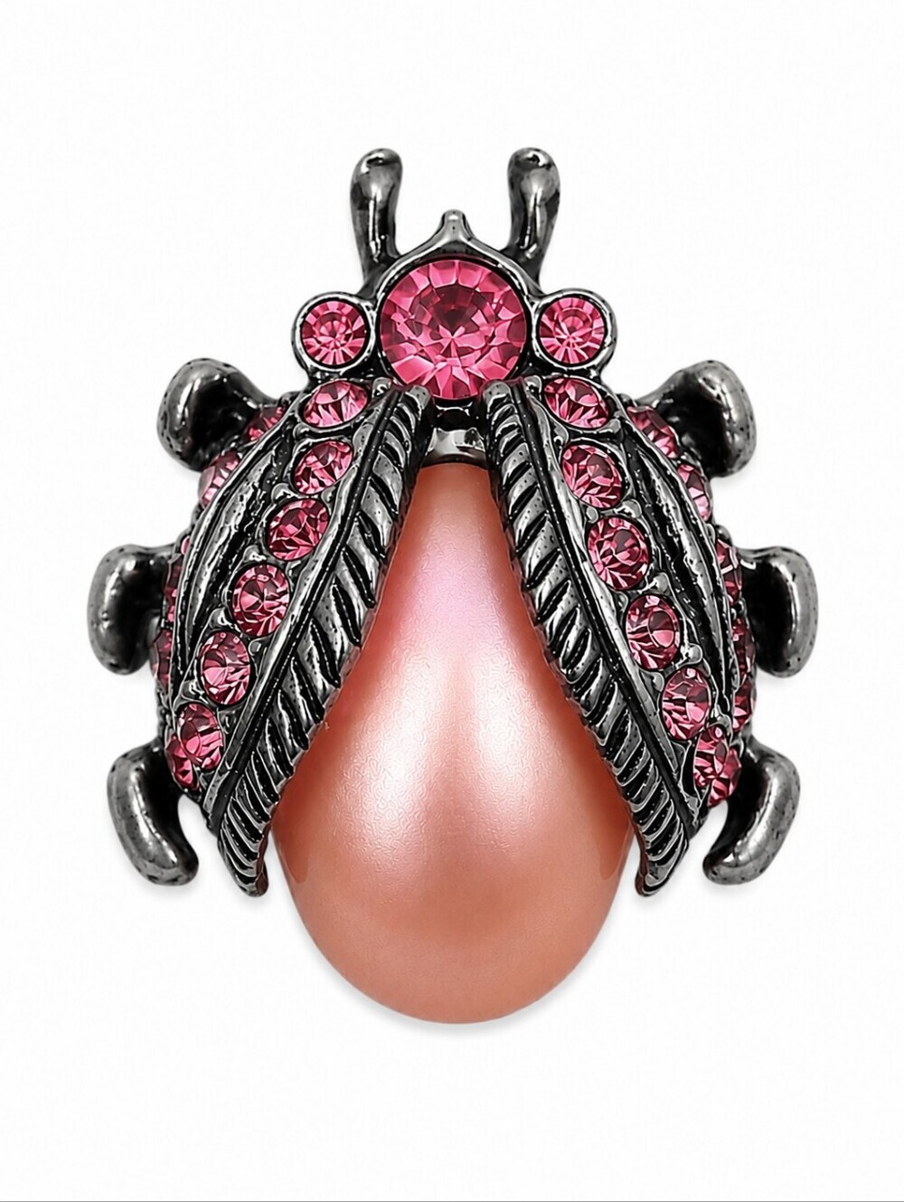 Vintage Pink Glass Rhinestone Ladybug Castlecore Brooch